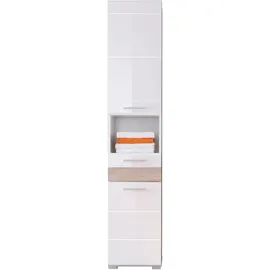 trendteam Mezzo Hochschrank 37 x 182 x 31 cm Weiß Hochglanz/Holz