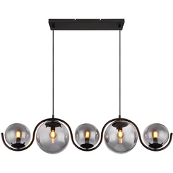 Hängeleuchte Kugeln rauch Esszimmerleuchte 5 Flammig Hängelampe schwarz, 5x E14 Fassungen, LxBxH 100x20x120 cm