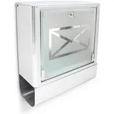 Relaxdays Briefkasten Glas mit Brief-Motiv und Zeitungsrolle