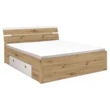 Pol-Power Bettgestell MARS, 180 x 200 cm Artisan Eiche Dekor - Weiß matt - mit LED-Beleuchtung