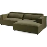 Livora Ecksofa Ottomane rechts Cord Velours 266x150x80 grün FINN