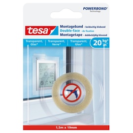 Tesa Montageband für transparente Oberflächen und Glas 1,5m x 19mm