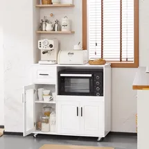 SoBuy Sideboard auf Rollen Küchenwagen Mikrowellenschrank Rollwagen Fsb78-w