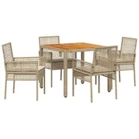 VidaXL 5-teiliges Garten Essset mit Kissen Beige Poly Rattan