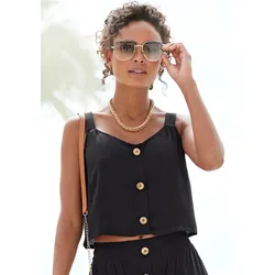 Crop-Top VIVANCE, Damen, Gr. 38, schwarz, Web, Obermaterial: 100% Viskose, unifarben, modisch, figurumspielend bauchfrei, Rundhals, ohne Ärmel, Tops, mit Zierknöpfen, luftiges Sommertop