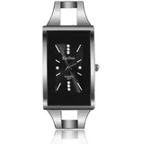 XinHua Spangenuhr Damen Silber Rechteckig - Elegante Damenuhr mit Ziersteinen - Uhr Damen im Art-Déco-Stil - Klassisch für Alltag & stilvolle Auftritte (Silber-Schwarz)