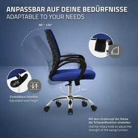 ML-Design Bürostuhl ergonomisch, Blau, Höhenverstellbarer Schreibtischstuhl mit Armlehnen, Computerstuhl mit atmungsaktiver Netzbespannung,