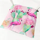 Hiseng 2er-Set Sitzkissen Tatami Stuhlkissen Quadrat Blume Vogel Druck Weiches Dickes Matratzenkissen Bodenkissen Sitzpolster für Esszimmer/Küche/Terrasse/Stuhl/Bank, 40x40cm (Flamingo)