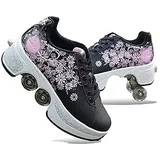 ScificWom Rollschuhe für Damen, Quad Rollschuhe für Kinder, Mädchenschuhe mit Rollen, Unisex-Schuhe mit Rollen, Rollschuhe für Erwachsene, Outdoor-Sport-Skateboards, Black Silver Powder, 36