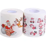 2 Rollen Lustige Weihnachten Toilettenpapier,Toilettenpapier Lustige Weihnachtsdekoration Santa Serviette,Merry Santa Claus Pattern Christmas Toilet Roll Paper Dekoratio.