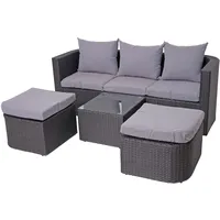 Hhg - 3in1-garnitur 282, Garten-/lounge-set Sonneninsel, Spun Poly Poly-rattan Mvg Anthrazit, Kissen Hellgrau