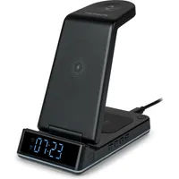 Bigben Interactive Thomson 4-in-1 Ladestation Uhr,Nachtlicht,3xInduktion,1xUSB,Android, Wireless Charger, Schwarz
