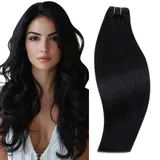 RUNATURE Echthaar Extensions Tressen Schwarz Menschliches Haar 45cm Tressen Echthaar Schwarz Glatt Echthaar Tressen Zum Einnähen Gerade Haarverlängerung 100g #1