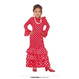 FIESTAS GUIRCA Spanische Flamenco Tänzerin Mädchen Kostüm - Alter 7-9 Jahre - Authentisches Kinder Flamenco Kostüm rot weißes Pünktchen Kleid - Länderkostüm für Karneval, Fasching, Halloween