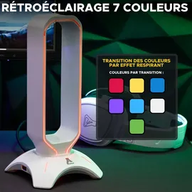 THE G-LAB K-Stand Radon - Gaming Kopfhörer Stander - RGB-Hintergrundbeleuchtung, USB-Hub 2 x 2,0, rutschfeste Basis - Universalhalterung für Game... - Weiß