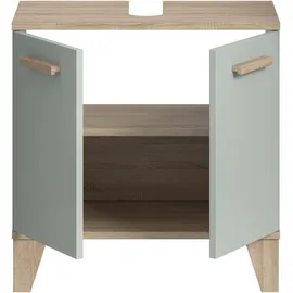 WELLTIME Waschbeckenunterschrank WELLTIME "MINTTU, Breite 60 cm, 2 Türen, 1 Einlegeboden, 2 Fächer", grau (hellgrün, eiche hell nachbildung), B:60cm H:61cm T:34cm, FSC-zertifizierter Holzwerkstoff, Schränke, Waschbeckenunterschrank, Badmöbel, Badschrank, Schrank,