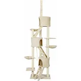 Wiltec Kratzbaum deckenhoch 233-270 cm in Beige, Katzenkratzbaum mit 3 Katzenhäusern und Leitern, Katzenmöbel mit Liegemulden, Katzenbaum mit Sisal