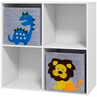 Zonekiz Kinderregal Bücherregal mit 2 Aufbewahrungsboxen für Kinderzimmer Weiß+Grau