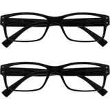 The Reading Glasses Company Die Lesebrille Unternehmen 2er-Pack Herren Schwarz Groß Designer Stil Leser Federscharniere RR11-1 +1,00