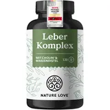 NATURE LOVE® Leber Komplex - 120 Kapseln - mit Mariendistel, Cholin, Artischockenextrakt, Curcuma & Zink - Leberkur Hochdosiert, vegan, laborgeprüft und in Deutschland produziert