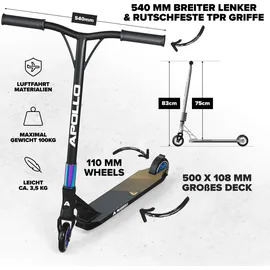 Apollo Stunt Scooter - Genesis Pro X High End Stuntscooter, ABEC 9 Kugellagern | Trick Roller mit 110mm Wheels und Alu Core Stunt Scooter, Erwac...