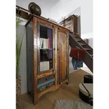 Massivmoebel24 Vitrine Altholz 95 x 42 x 140 cm Mehrfarbig