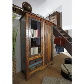 Massivmoebel24 Vitrine Altholz 95 x 42 x 140 cm Mehrfarbig