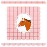 Partydeco Servietten Papier 33x33cm 3-lagig hochwertige Einweg Papierservietten Kariert Tischservietten Motivservietten Kindergeburtstag Pferd Motiv Rosa