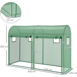 Outsunny - Gewächshaus - 300L x 100B x 200H cm - grün