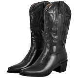 MissHeel Cowboy Stiefel Stickerei Boots Western Absatz Westernstiefel mit spitzer Zehe und breiter Wade Schwarz 43 EU - 43 EU