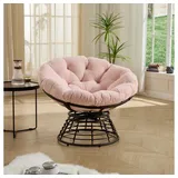 BBWL Sofa 360° Drehbar, ergonomischer Rattan Sessel mit dickem Kissen, Papasan Schaukelstuhl für Wohnzimmer Schlafzimmer Lesen Braun rosa