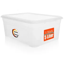 BigDean 5 Stück Aufbewahrungsbox mit Deckel 5L robust & stapelbar Plastikbox transparent Germany