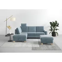 Home Affaire Ecksofa HOME AFFAIRE "Summer L-Form", blau (blau, grau), B:236cm H:91cm T:170cm, 100% Polyester, Sofas, Ecksofa, mit Ottomane, wahlweise mit Bettfunktion und Bettkasten, Cord-Bezug