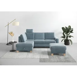 Home Affaire Ecksofa HOME AFFAIRE "Summer L-Form", blau (blau, grau), B:236cm H:91cm T:170cm, 100% Polyester, Sofas, Ecksofa, mit Ottomane, wahlweise mit Bettfunktion und Bettkasten, Cord-Bezug
