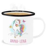 Emaille Becher Blechbecher - Einhorn Unicorn Einhörner Kinder Geschenk - 300 ml - Weiß Schwarz - personalisierte unicorns personlisierte tassen einhörnern tasse personalisierter name mädchen und