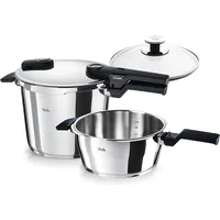 Fissler Schnellkochtopf Vitaquick®Elemental Dampfkochtopf Premium Drucktopf, Edelstahl 18/10 (Set, 4-tlg., 2 Schnellkochtöpfe jeweils mit Glasdeckel), Schnellkochtopf-Set mit 2 Garstufen und Superthermic Boden silberfarben