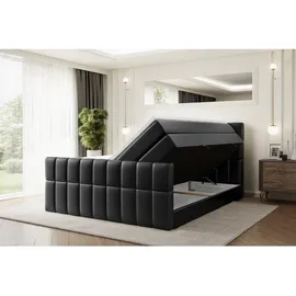 altdecor Boxspringbett mit Matratze, Topper, Polsterbett mit, Bettkasten MIAMI-Z KING - 180x200 - Schwarz Kunstleder