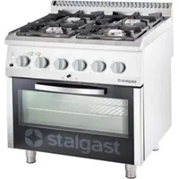 Stalgast Gasherd mit 4 Brennern (2x5+2x7) und Elektro-Umluft-Backofen GN1/1,