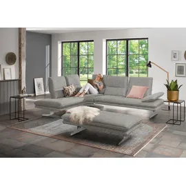 W.Schillig Ecksofa »broadway, Designsofa, mit tollem Sitzkomfort, L-Form«, Sitztiefenverstellung, Kopfteil- & Seitenteilverstellung, Breite 284cm grau