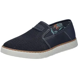 Slipper RIEKER, Herren, Gr. 42, blau (dunkelblau), Textil, Lederimitat, sportlich, Schuhe, Espadrilles, Sommerschuh mit kontrastfarbenen Ziernähten