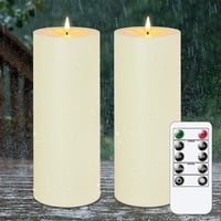 Yeelida Große flackernde wasserdichte LED-Kerzen,10 x25cm flammenlose batteriebetriebene Outdoor-Fernbedienung Elfenbein Zeitschaltuhr Kunststoff-Kerzen, Packung mit 2