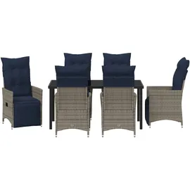 vidaXL Garten Essgruppe 7 pcs Grau Poly Rattan