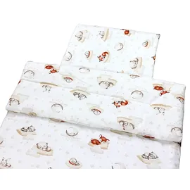 TupTam Kinder Gemusterte Bettdecken Set Ganzjahresdecke Bettdecke Kopfkissen Flachkissen 2tlg., Farbe: Schlafende Baby Tiere/Beige, Größe: 135x100 cm