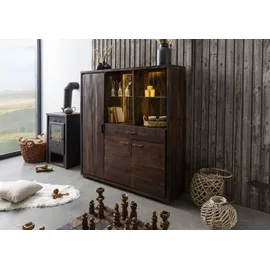 Massivmoebel24 Highboard 140 x 150 x 40 cm Dunkelbraun
