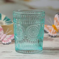MARELIDA Trinkglas blau 280ml Wasserglas Saftglas Vintage Boho Blumenmuster