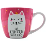 Dekohelden24 Maxi-XXL Kaffeebecher/Tasse aus Porzellan, XXL Kaffeepot, Motiv: Katze Sei einzig, Nicht artig, Größe H/Ø: 9,2 x 10,5 cm, Fassungsvermögen 400 ml, Spülmaschinengeeignet.