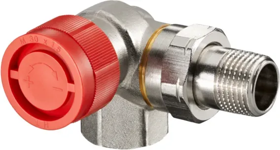 Oventrop Baureihe AF Thermostatventil 1181462 DN 15, Winkel-Eck, links, Rotguss/Messing, vernickelt