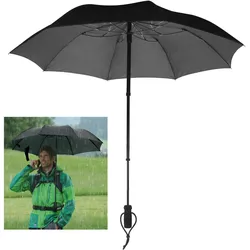 Taschenregenschirm EUROSCHIRM "teleScope handsfree, schwarz", schwarz, Bezug: 100% Polyester, uni, Regenschirme, zweifach ausziehbarer Schaft, handfrei tragbar