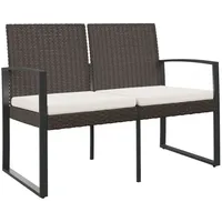 Furnicato Gartenbank 2-Sitzer mit Kissen Braun PP-Rattan