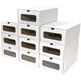 10 x PresentFill® Aufbewahrungsbox Weiß Schuhbox Schuhkiste Schuhschachtel Schuhkarton Ordnungsboxen durchsichtig transparent Sichfenster stapelbar aus Pappe Schuhaufbewahrung Schuhorganizer